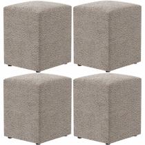 Kit 04 Puffs Quadrado L02 Decorativo Bouclê Bege - Lyam Decor