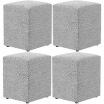 Kit 04 Puffs Quadrado L02 Decorativo Bouclê Cinza - Lyam Decor