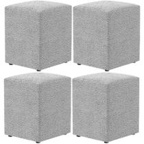 Kit 04 Puffs Quadrado L02 Decorativo Bouclê Cinza - Lyam Decor