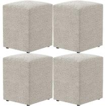 Kit 04 Puffs Quadrado L02 Decorativo Bouclê Creme