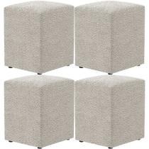 Kit 04 Puffs Quadrado L02 Decorativo Bouclê Creme - Lyam Decor