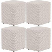 Kit 04 Puffs Quadrado L02 Decorativo Bouclê Cru - Lyam Decor