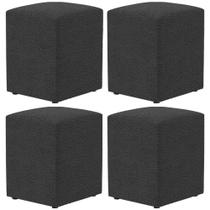 Kit 04 Puffs Quadrado L02 Decorativo Bouclê Preto - Lyam Decor