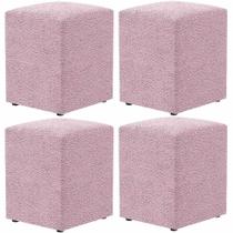 Kit 04 Puffs Quadrado L02 Decorativo Bouclê Rosê Kit 04 Puffs Quadrado L02 Decorativo Bouclê Rosê
