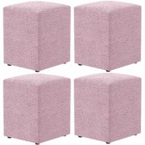 Kit 04 Puffs Quadrado L02 Decorativo Bouclê Rosê - Lyam Decor