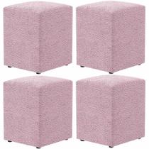 Kit 04 Puffs Quadrado L02 Decorativo Bouclê Rosê - Lyam Decor