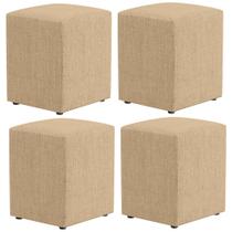 Kit 04 Puffs Quadrado L02 Decorativo Linho Bege Escuro - Lyam Decor