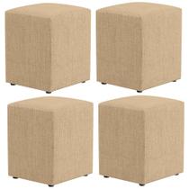 Kit 04 Puffs Quadrado L02 Decorativo Linho Bege Escuro - Lyam Decor