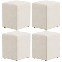 Kit 04 Puffs Quadrado L02 Decorativo Linho Champagne - Lyam Decor
