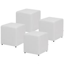 Kit 04 Puffs Quadrado L02 Decorativo Material Sintético Branco - Lyam Decor