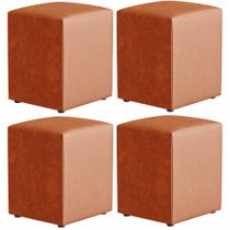 Kit 04 Puffs Quadrado L02 Decorativo Material Sintético Camel - Lyam Decor