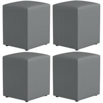 Kit 04 Puffs Quadrado L02 Decorativo Material Sintético Cinza - Lyam Decor