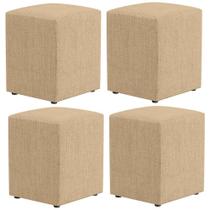 Kit 04 Puffs Quadrado L02 Linho Bege Escuro