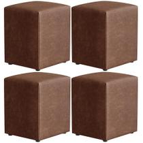 Kit 04 Puffs Quadrado L02 material sintético Marrom