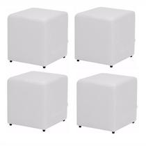 Kit 04 Puffs Quadrado material sintético Branco - Nay Estofados