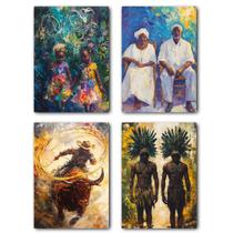 Kit 04 quadros decorativos Ibejis, Preto Velho, Boiadeiro e Caboclo / Umbanda e Candomblé / Orixás