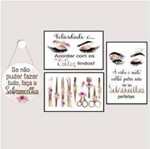 Kit 04 Quadros Decorativos Profissional Cílios Sobrancelha Lash Salão Rose Gold