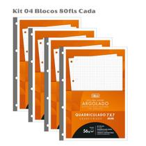 Kit 04 Refil Para Caderno Argolado Fichário Tiliflex Quadriculado 80 Folhas Tilibra