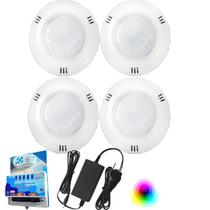 Kit 04 REFLETOR HIPER LED 15W ABS RGB + Comando SMD Brustec
