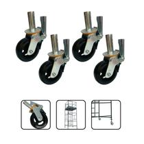 Kit 04 Rodizio Para Andaime Roda De Borracha Ferro Giratório