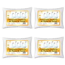 Kit 04 Travesseiros Toque de Pluma 50x70cm Lavável, Antiácaro, Antialérgico