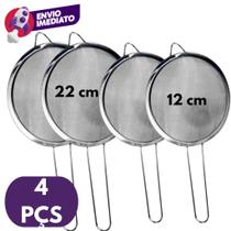 Kit 04 Un. Peneiras Aço Inox Utensílio Para Cozinha Polvilhar Coador Tamanhos 2x12 + 2x22