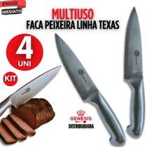 Kit 04 Unidades Faca Multiuso Peixeira Linha Texas 26,5cm Cozinha 6"Polegadas Aço Inox Profissional Kit 04 Unidades Faca Multiuso Peixeira Linha Texas 26,5cm Cozinha 6"Polegadas Aço Inox Profissional