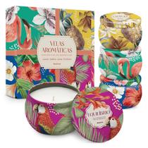 Kit 04 Velas Aromáticas Latinha Decorativa Brasfoot Floral
