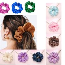 Kit 04 Xuxinha Elástico Prendedor de Cabelo Rabicó Cetim Anti-frizz Headband Scrunchie