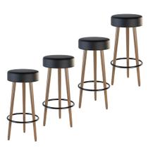 Kit 04Bancos Banquetas Pés Palito Londres Napa Preto - Salaone Kit 04Bancos Banquetas Pés Palito Londres Napa Preto - Salaone