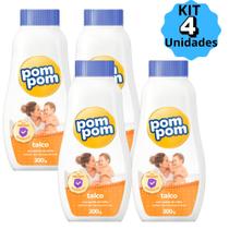KIT 04X Talco Infantil Pom Pom 200Grs Previne Assaduras com Amido de Milho Bebê Baby