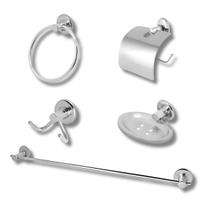 Kit 05 Acessórios para Banheiro Aço Inox Cromado Simples Conjunto para Banheiro 5 Peças fixação Dupla