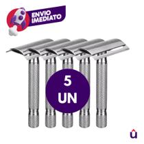 Kit 05 Aparelho Barbeador Metal Clássico Manual Retrô Vintage Com Lâmina Lord Platinum Descartável