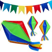 Kit 05 Balão de Plástico Coloridos Festa Junina Decoração Bandeirinhas Enfeite Varal Cores Vivas