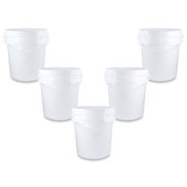 Kit 05 Baldes Plástico 5L Atóxico com Tampa Hermética e Alça para Armazenamento Alimentos Bebidas