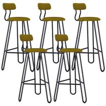 Kit 05 Banqueta Alta Bar Cozinha Sala de Jantar Áris C01 Preto Linho Mostarda - Lyam Decor Kit 05 Banqueta Alta Bar Cozinha Sala de Jantar Áris C01 Preto Linho Mostarda - Lyam Decor