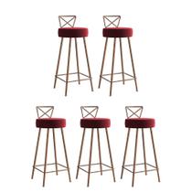 Kit 05 Banqueta Alta Com Encosto Tânia Eiffel Cozinha Bar Bistrô Ferro Bronze Sintético Vermelho - Ahz Móveis