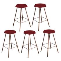 Kit 05 Banqueta Alta Lari Eiffel Hexágono Cozinha Bar Balcão Bistrô Ferro Bronze Suede Vermelho - Ahz Móveis