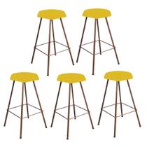 Kit 05 Banqueta Alta Lari Eiffel Hexágono Cozinha Bar Balcão Bistrô Ferro Bronze Tecido Sintético Amarelo - Ahz Móveis