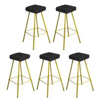 Kit 05 Banqueta Alta Lira Eiffel Industrial Cozinha Bar Balcão Bistrô Ferro Dourado material sintético Preto - Ahz Móveis