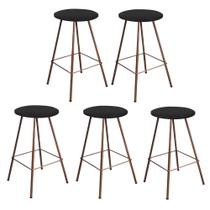 Kit 05 Banqueta Alta Loni Eiffel Industrial Cozinha Bar Balcão Bistrô Ferro Bronze Suede Preto - Ahz Móveis