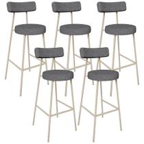 Kit 05 Banquetas Alta Bar Cozinha Sala De Jantar Aço Milão Arena L02 Linho Cinza Escuro - Lyam Decor Kit 05 Banquetas Alta Bar Cozinha Sala De Jantar Aço Milão Arena L02 Linho Cinza Escuro - Lyam Decor