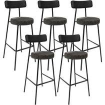 Kit 05 Banquetas Alta Bar Cozinha Sala De Jantar Milão L02 material sintético Preto Linho Chumbo - Lyam Decor Kit 05 Banquetas Alta Bar Cozinha Sala De Jantar Milão L02 material sintético Preto Linho Chumbo - Lyam Decor