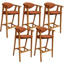 Kit 05 Banquetas Alta Cozinha Bancada Bar Sala de Jantar Fixa Cecília L02 Tecido Terracota - Lyam