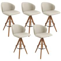 Kit 05 Banquetas Alta Giratória Bar Cozinha Sala de Jantar Bar Mia L02 Linho Champagne - Lyam Decor