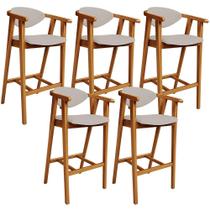 Kit 05 Banquetas Alta Para Cozinha Bancada Bar Sala de Jantar Fixa Cecília L02 Linho Bege - Lyam
