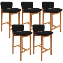 Kit 05 Banquetas Alta Para Cozinha Sala de Jantar Bar Dara L02 Bouclê Preto - Lyam Decor Kit 05 Banquetas Alta Para Cozinha Sala de Jantar Bar Dara L02 Bouclê Preto - Lyam Decor