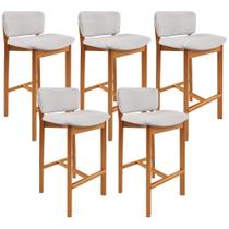 Kit 05 Banquetas Alta Para Cozinha Sala de Jantar Bar Dara L02 Linho Cinza - Lyam Decor