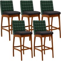 Kit 05 Banquetas Altas Cozinha Sala Jantar Fixa Mila L02 Facto Verde Musgo Linho Chumbo - Lyam Decor Kit 05 Banquetas Altas Cozinha Sala Jantar Fixa Mila L02 Facto Verde Musgo Linho Chumbo - Lyam Decor