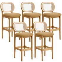 Kit 05 Banquetas Altas Para Cozinha Bancada Sala Tela Betta Fixa L02 Bouclê Mostarda - Lyam